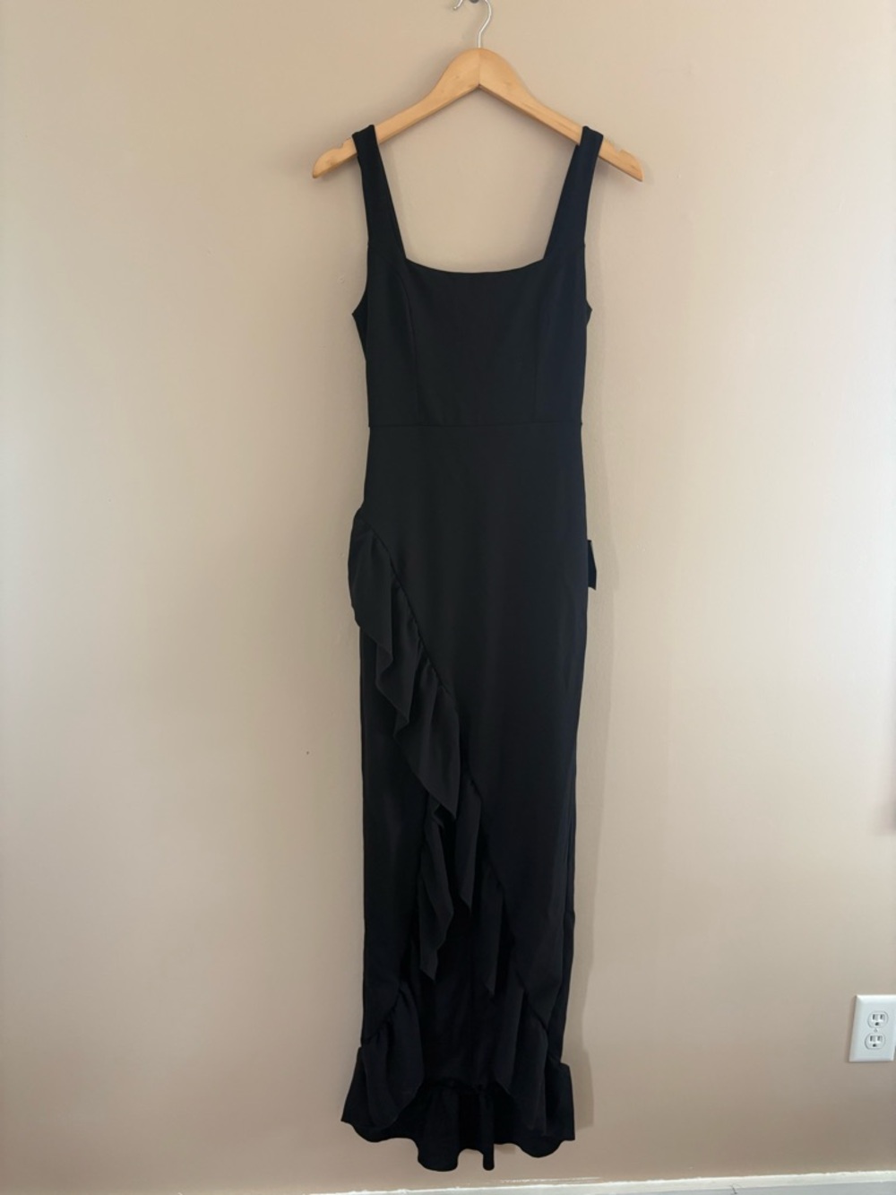 Lulus Immaculate Excellence Black Sleeveless Ruffled Tulip Maxi Dress Size Small - Picture 2 of 10